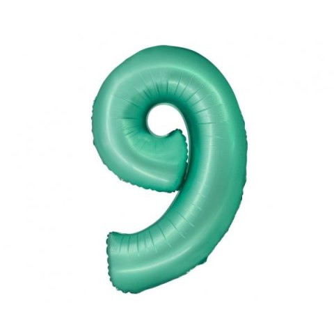 Balon foliowy matowa cyfra 9, miętowa 56cal Godan (CH-SMT9)