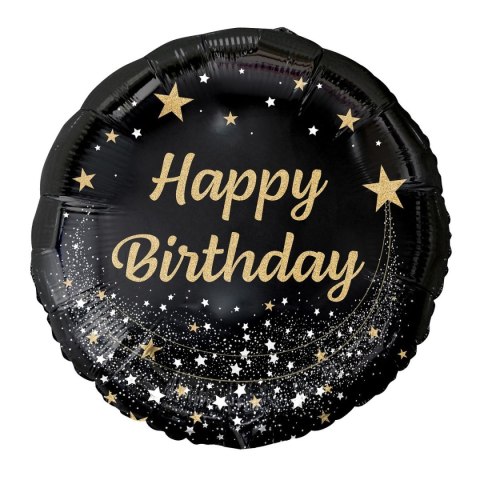 Balon foliowy Happy Birthday, czarny 18cal Godan (FG-OHBC)