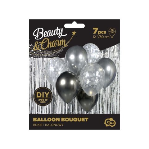 Balon foliowy bukiet balonowy srebrno-grafitowy 12cal Godan (BB-SRG7)