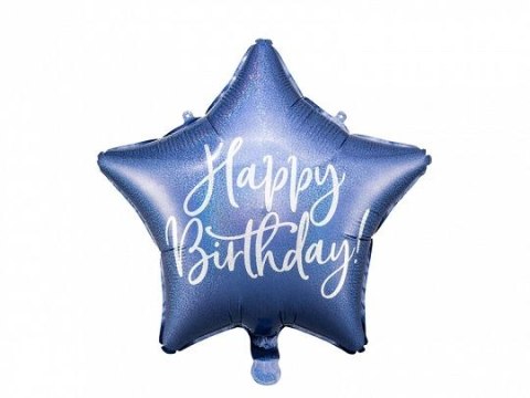 Balon foliowy Happy Birthday, 40cm, granatowy 15,5cal Partydeco (FB93-074)
