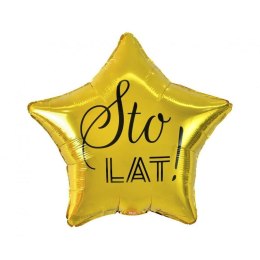 Balon foliowy Sto Lat, gwiazda złota, nadruk czarny 19cal Godan (FG-GSLC)
