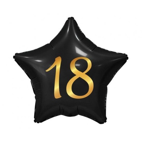 Balon foliowy gwiazda czarna, nadruk złoty, 18 urodziny 19cal Godan (FG-G18C)