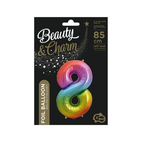 Balon foliowy cyfra 8 tęczowy 85cm 40cal Godan (HS-C34T8)
