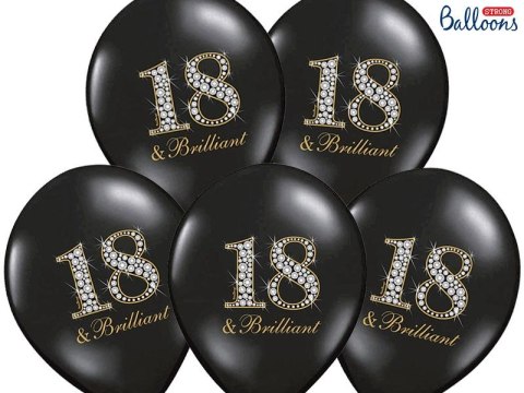 Balon gumowy Partydeco gumowy czarny z nadrukiem liczby 18 30 cm/6 sztuk czarna 300mm (SB14P-136-010-6)