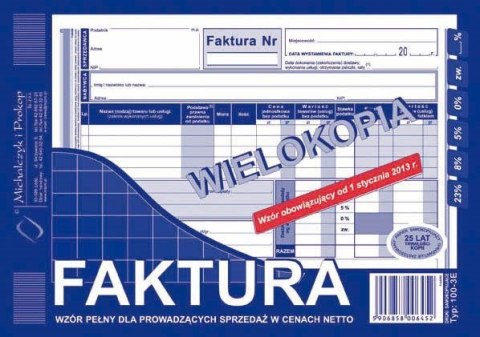 Druk samokopiujący Michalczyk i Prokop Faktura VAT netto pełna A5 80k. (100-3E)