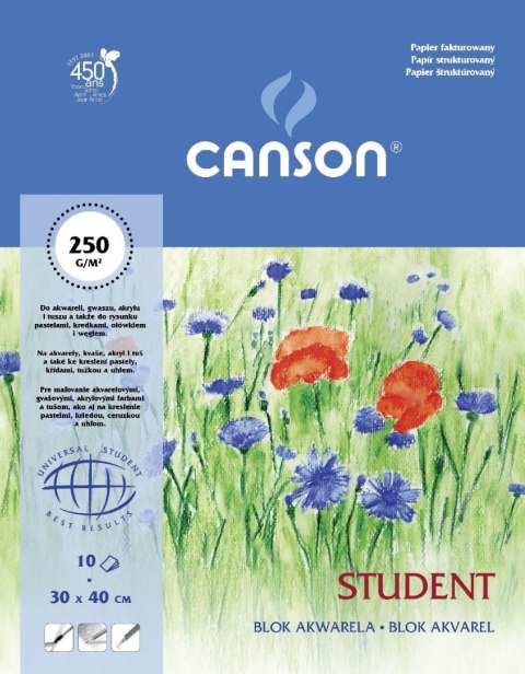 Blok artystyczny Canson Student A3 250g 10k [mm:] 300x400 (200005507)