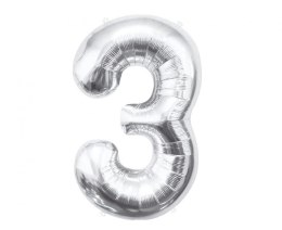 Balon foliowy Cyfra 3, srebrna, 85 cm 85cal Godan (BC-HSR3)