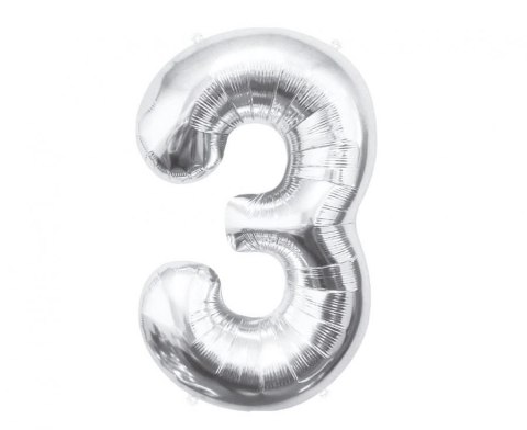 Balon foliowy Cyfra 3, srebrna, 85 cm 85cal Godan (BC-HSR3)