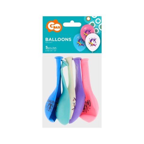 Balon gumowy Jednorożce 5 szt mix 12cal Godan (133GZ-JED5)