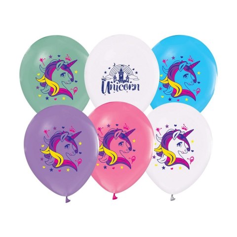 Balon gumowy Jednorożce 5 szt mix 12cal Godan (133GZ-JED5)