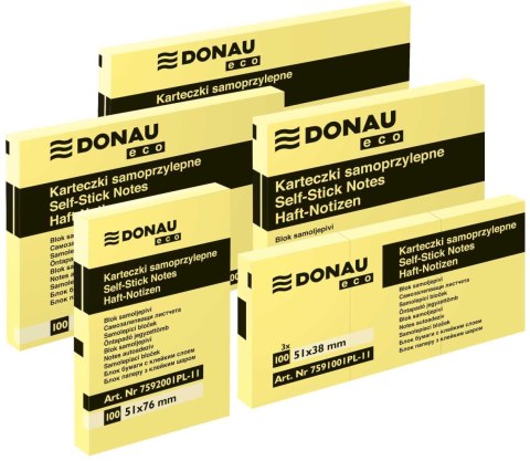 Notes samoprzylepny (karteczki) Eco żółty 100k [mm:] 76x76 Donau (7593001PL-11)