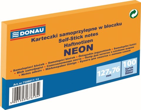 Notes samoprzylepny (karteczki) Neon pomarańczowy 100k [mm:] 127x76 Donau (7588011-12)
