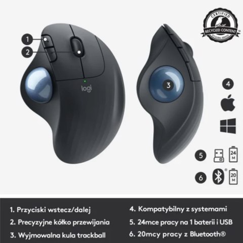 Logitech M575 Ergo Trackball | bezprzewodowa | USB | Grafitowa