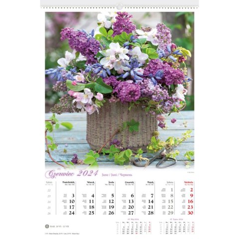 Kalendarz ścienny BUKIETY KWIATÓW 13-planszowe 2024 320mm x 470mm Lucrum (RW12)