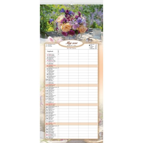 Kalendarz ścienny notatnikowy 2024 KOMPOZYCJA KWIATOWE 220mm x 490mm Lucrum (WN02)