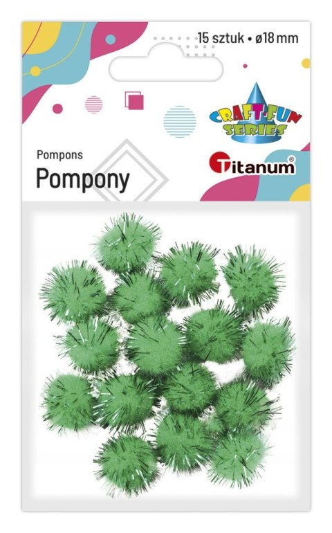 Pompony Titanum Craft-Fun Series brokatowe zielone 15 szt (338536)