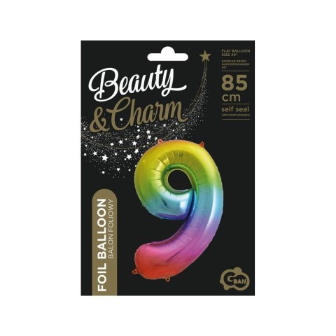 Balon foliowy cyfra 9 tęczowy 85cm 40cal Godan (HS-C34T9)