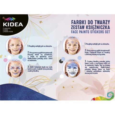 Farby do twarzy Zestaw Księżniczka z naklejkami Kidea (FDTZNKKA)