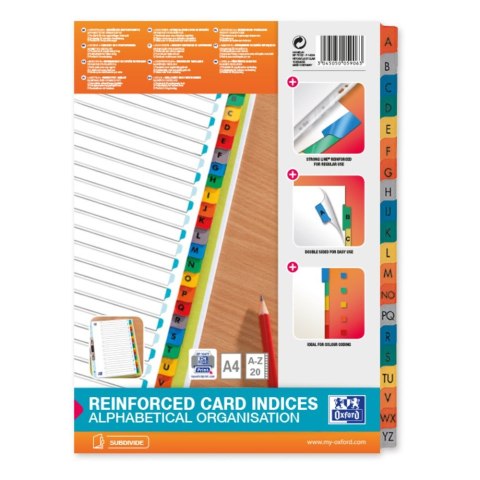 Przekładka alfabetyczna Mylar A4 biała 170g 20k A-Z Oxford (100204595)