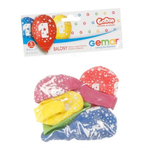 Balon gumowy Z NADRUKIEM 5 szt mix 300mm 12cal Godan (GS110/1)