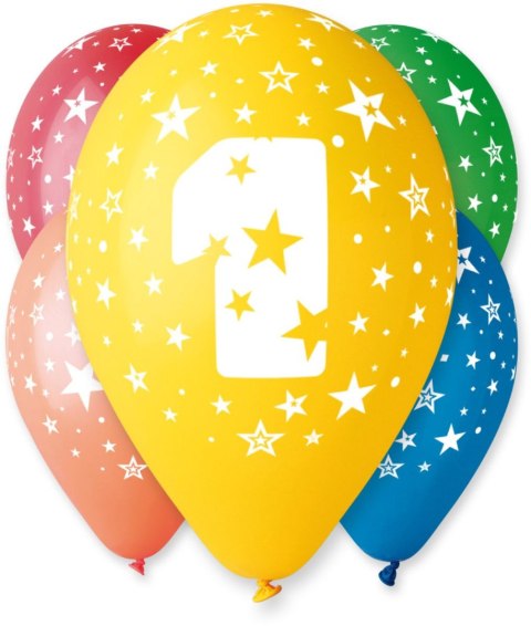 Balon gumowy Z NADRUKIEM 5 szt mix 300mm 12cal Godan (GS110/1)