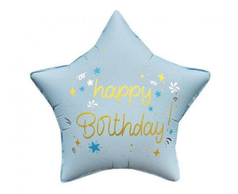 Balon foliowy Happy Birthday, gwiazda matowa j. niebieska 18cal Godan (FG-GHMN)