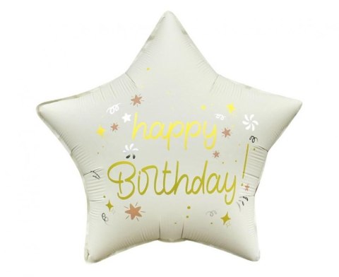 Balon foliowy Happy Birthday, gwiazda matowa biała 18cal Godan (FG-GHMB)
