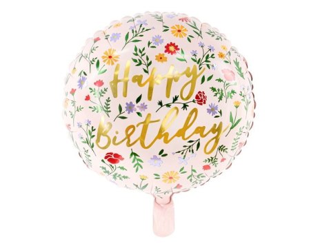 Balon foliowy Happy Birthday, jasny różowy 14cal Partydeco (FB48)