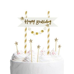 Dekoracja na tort Happy Birthday - pomponiki złote Arpex (KK0133ZLO-7690)