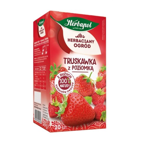 Herbata Herbaciany Ogród owocowo-ziołowa truskawka z poziomką truskawka 20 saszetek Herbapol