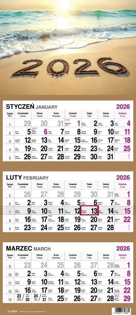 Kalendarz ścienny PLAŻA 310mm x 790mm Press