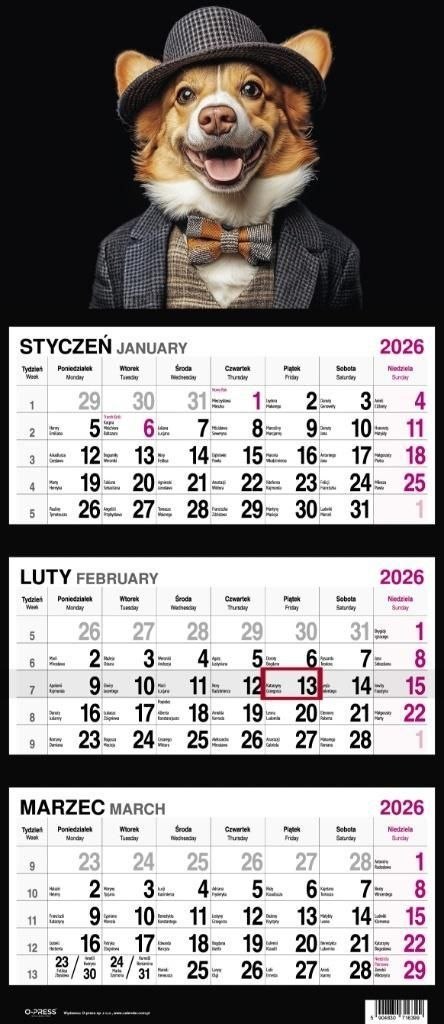 Kalendarz ścienny PIES 310mm x 790mm Press
