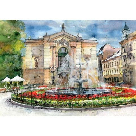 Kalendarz ścienny miasta w awkareli rodzinny 2026 280mm x 400mm Lucrum (WL05)