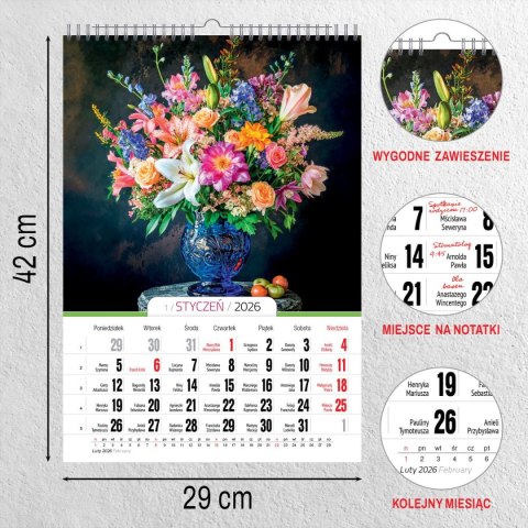 Kalendarz ścienny 16 stron wieloplanszowy A3 Press (Bukiety)
