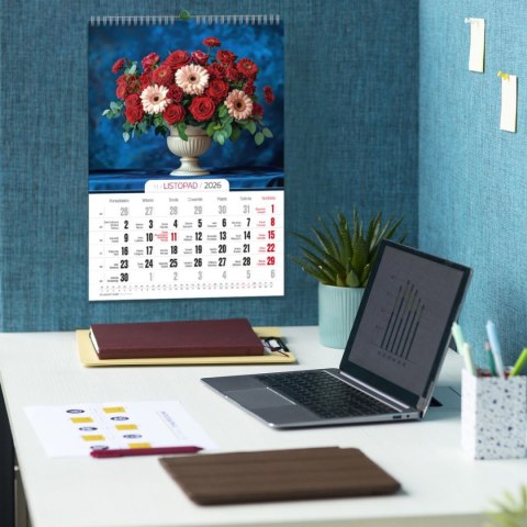 Kalendarz ścienny 16 stron wieloplanszowy A3 Press (Bukiety)