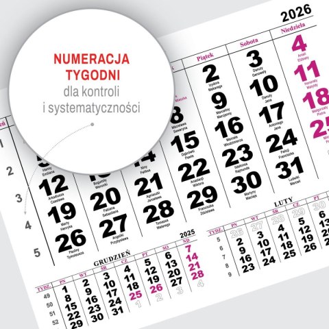 Kalendarz ścienny JEDNODZIELNY WIDOK A4 210mm x 295mm Press