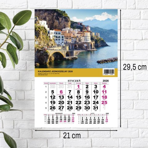 Kalendarz ścienny JEDNODZIELNY WIDOK A4 210mm x 295mm Press