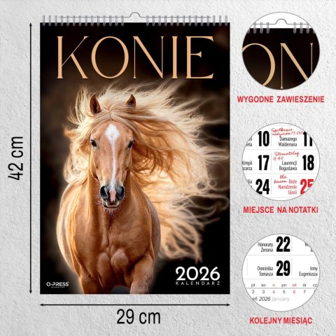 Kalendarz ścienny 16 stron wieloplanszowy A3 Press (konie)