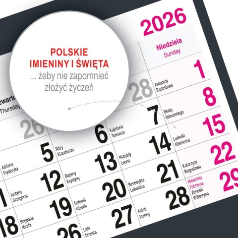 Kalendarz ścienny KOT A5 210mm x 450mm Press