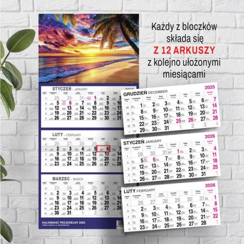 Kalendarz ścienny PLAŻA A4 210mm x 450mm Press