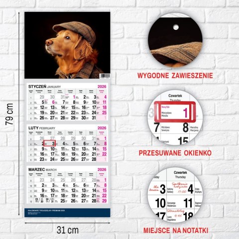 Kalendarz ścienny PREMIUM trójdzielny A4 Press (PIES)