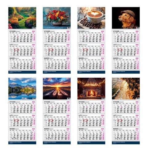 Kalendarz ścienny PREMIUM trójdzielny A4 Press (WIDOK)