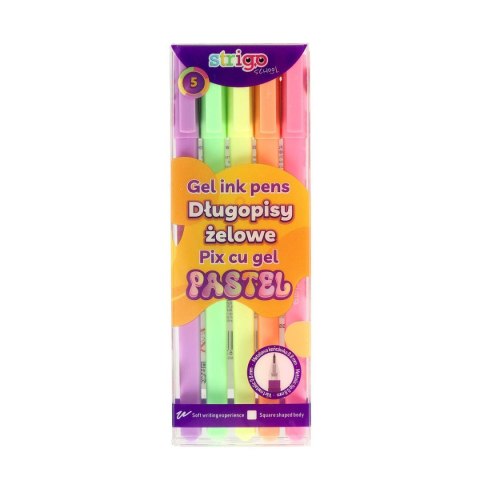 Długopis żelowy Pastel żelowy 5kol wkład mix 0,8mm Strigo (SSC424)