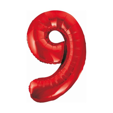 Balon foliowy cyfra 9 czerwona 85cm 40cal Godan (BCHCW9)