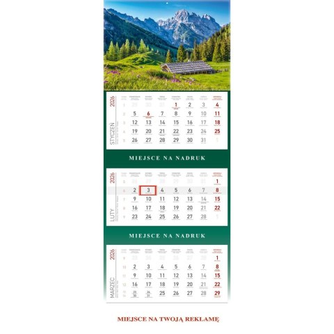 Kalendarz ścienny plecki zielone kalendarz trójdzielny GÓRY 850mm x 295mm Wydawnictwo Wokół Nas (KS 055)