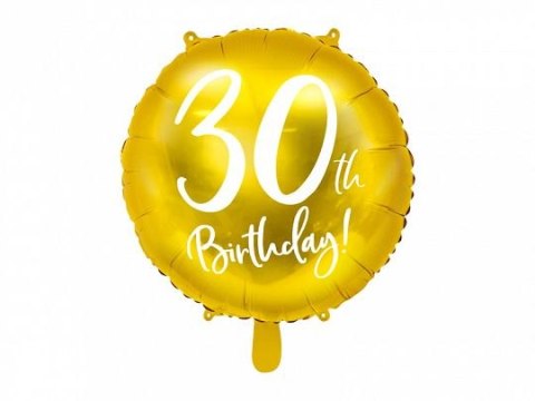 Balon foliowy 30 urodziny, złoty 45 cm 18cal Partydeco (FB24M-30-019)