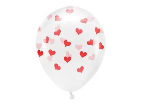 Balon gumowy Serca, Crystal Clear (1 op. / 6 szt.) transparentny 330mm Partydeco (ECO33C-200-099R-6)