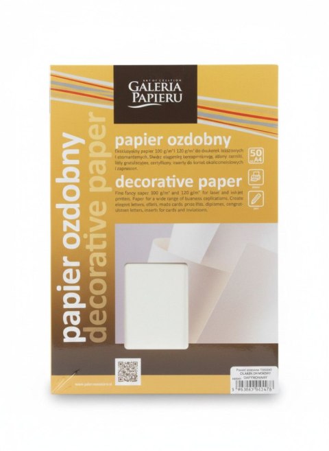 Papier ozdobny (wizytówkowy) A4 gładki satynowany kremowy 120g Galeria Papieru (206802)