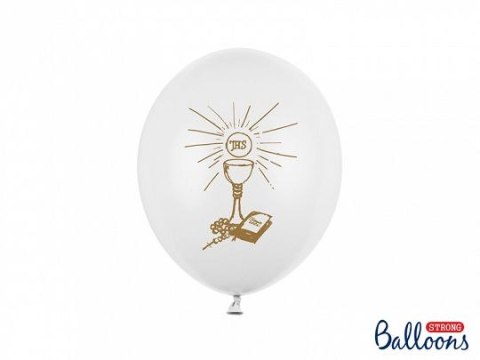 Balon gumowy I Komunia Święta, P. White biały 270mm Partydeco (SB12P-109Z-008-6)