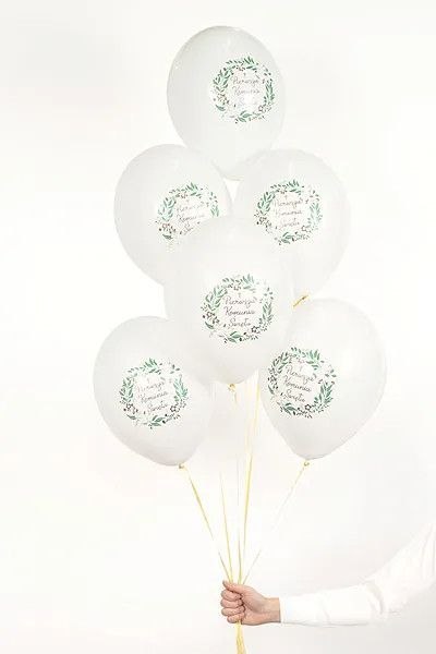 Balon gumowy Pierwsza Komunia Święta (1 op. / 6 szt.) biały 300mm Partydeco (SB14P-332-000-6)